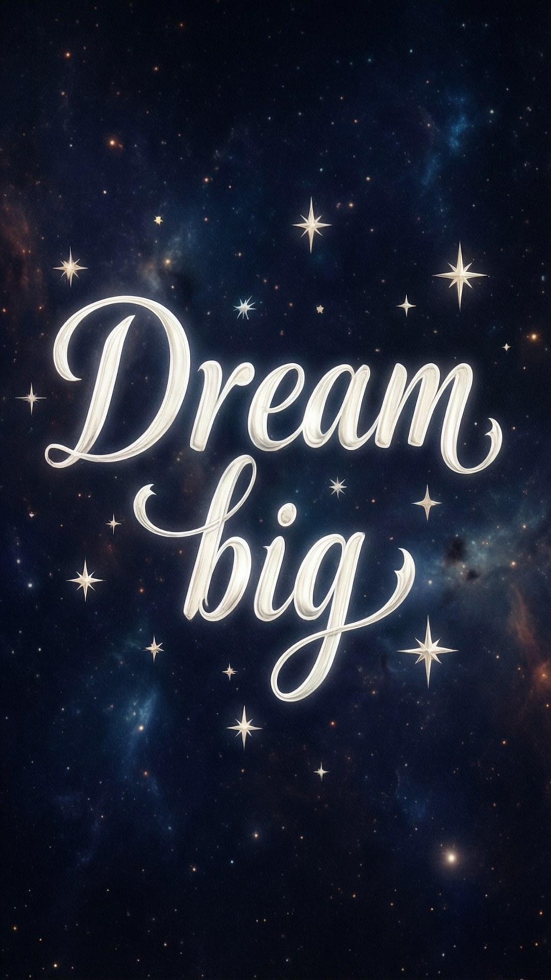 勵志文字「Dream big」喺有閃爍星星嘅星空夜空下閃耀。