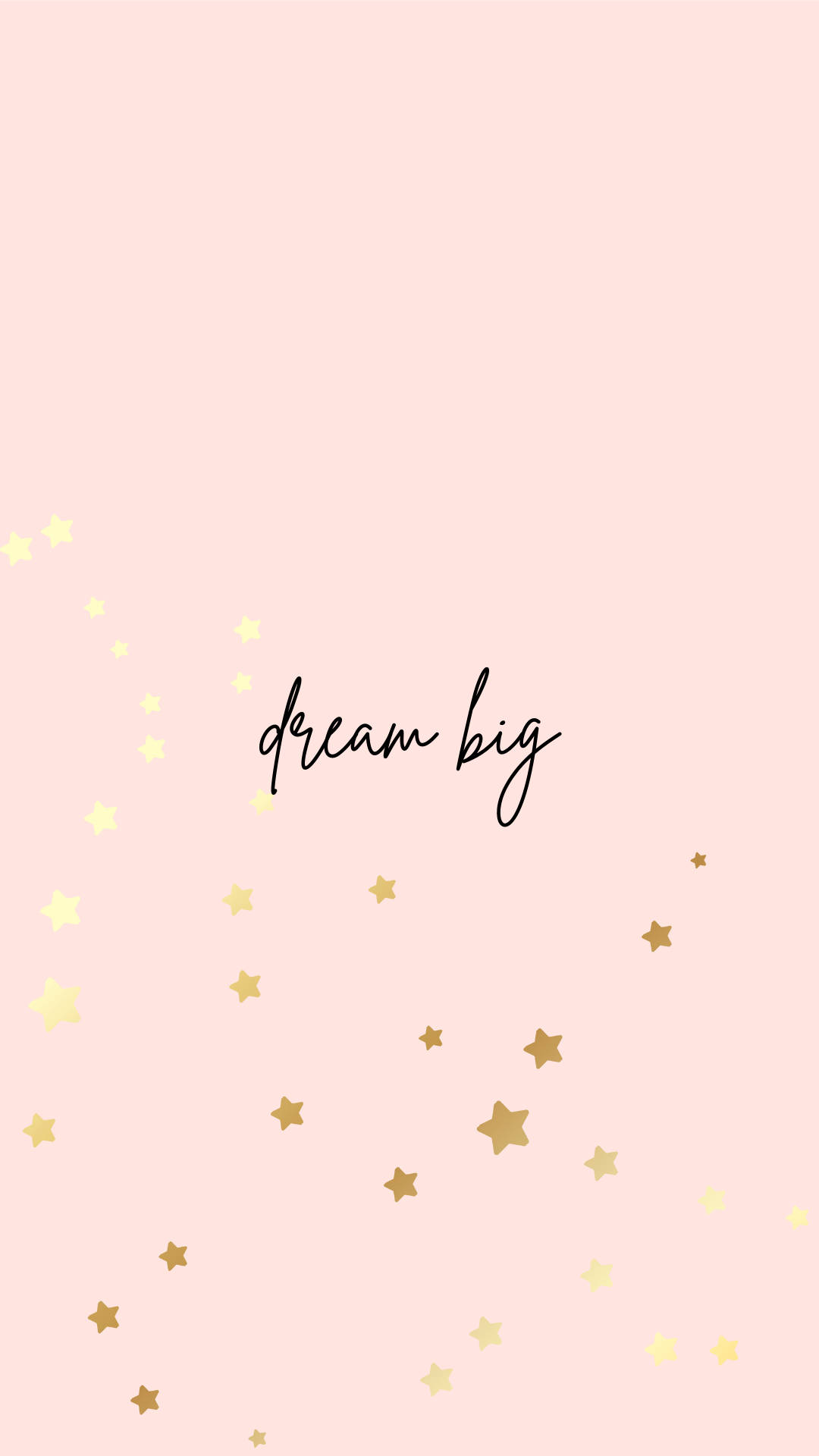 粉紅色背景，金色星星和黑色草書寫著 dream big 字樣。