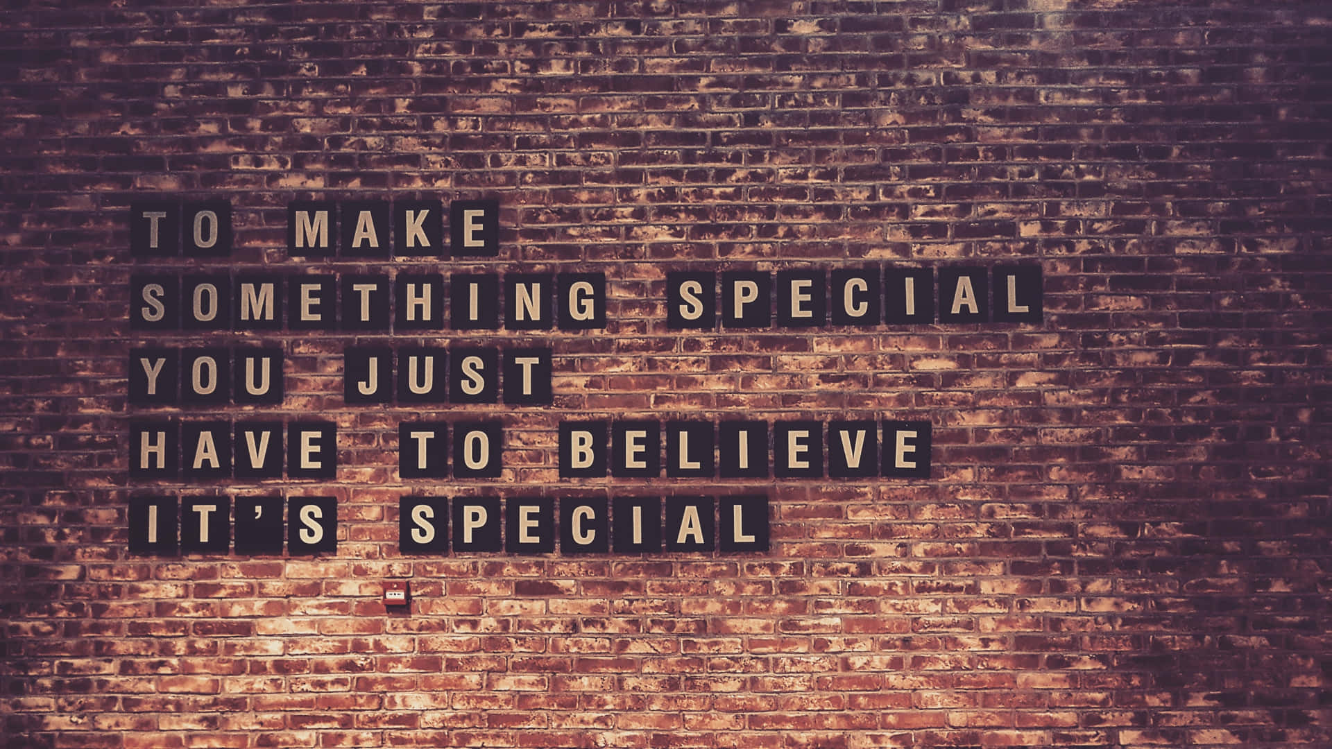 磚牆上帶有勵志語句瓷磚，寫著「to make something special you just have to believe it's special」