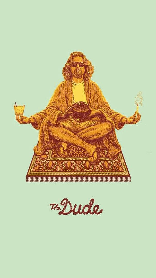 《大保齡離奇綁架》中嘅「阿Dude」拎住飲品同大麻煙冥想。