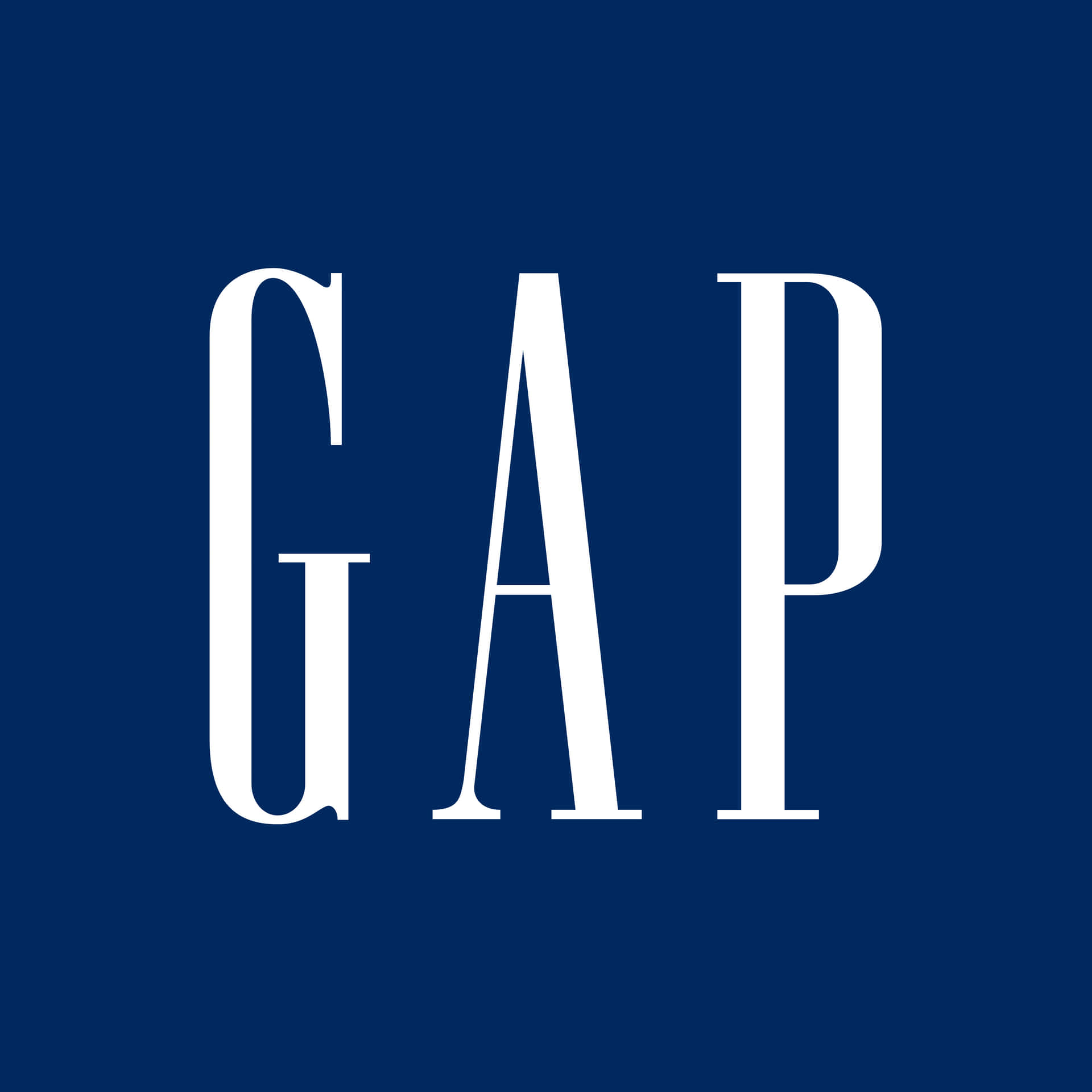 海軍藍背景上的白色GAP標誌文字