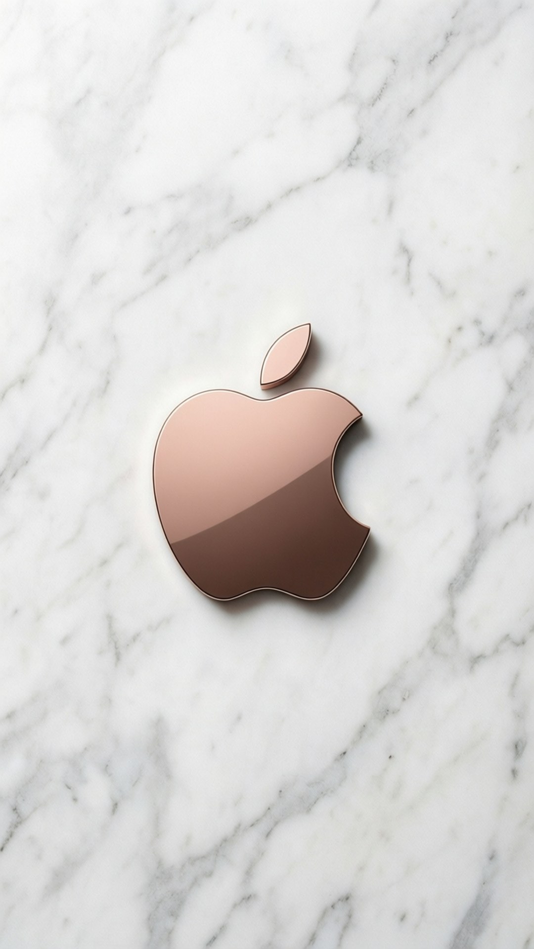 白色大理石背景上的玫瑰金色Apple標誌