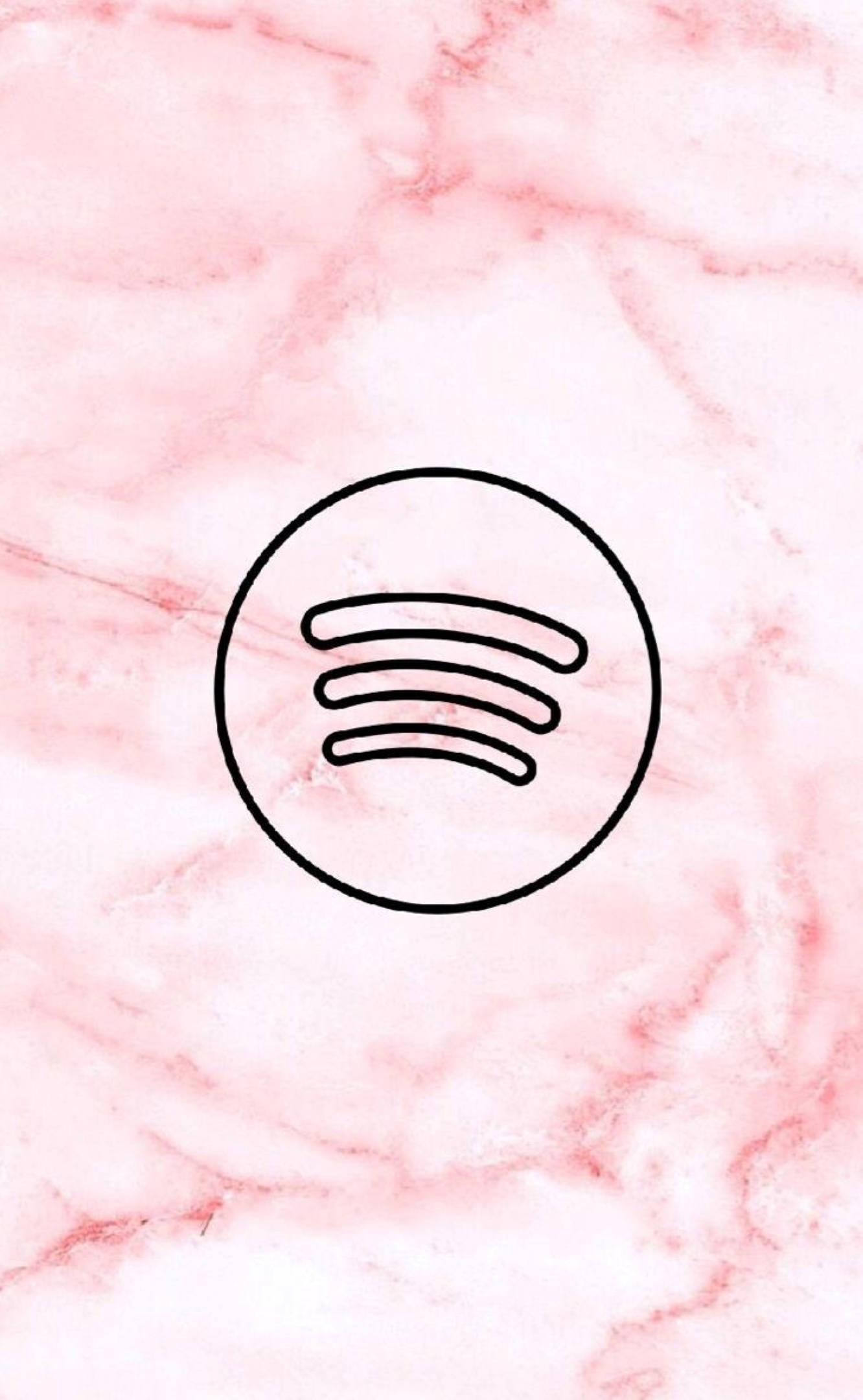 大理石粉紅 Spotify 壁紙 — 一個極簡的黑色Spotify標誌，居中於帶有細微紋理的柔和粉紅色大理石背景上。