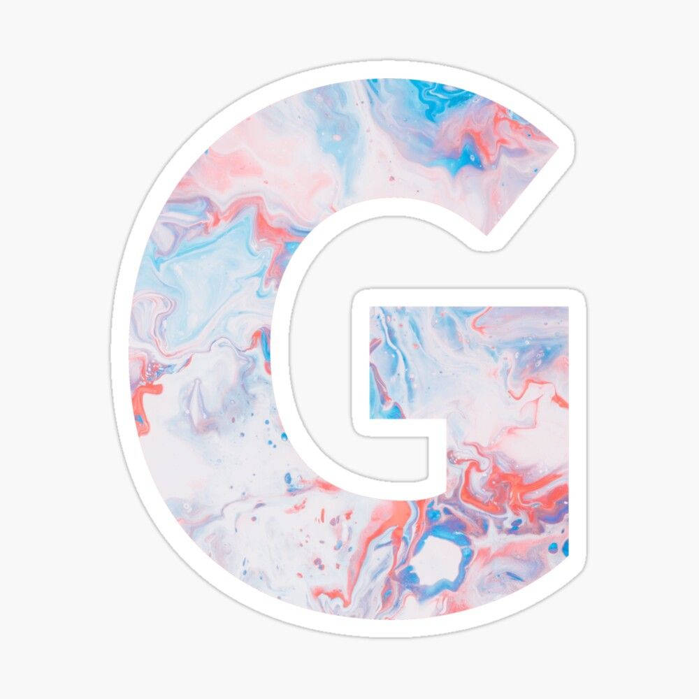 白色背景上粉紅色、藍色和白色的大理石紋字母 G。
