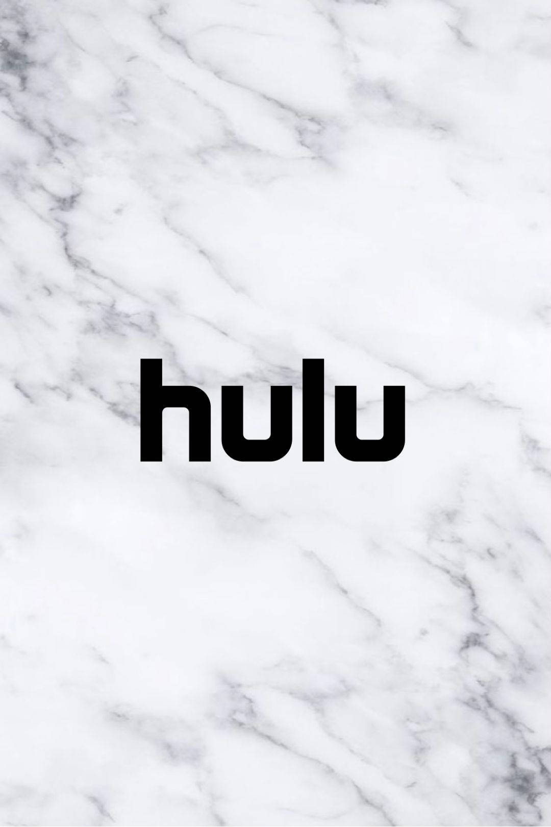 大理石背景Hulu 壁紙 — 黑色Hulu標誌居中於帶有灰色紋理的白色大理石背景上。