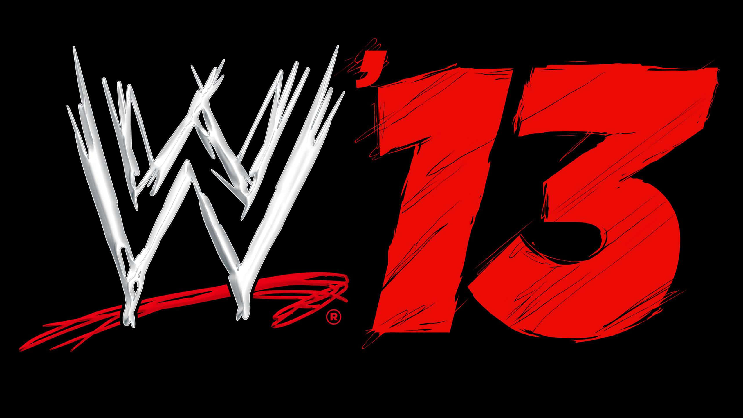 WWE Logo 桌布 壁紙 — 大膽嘅白色同紅色WWE '13標誌，帶有草圖風格嘅畫筆筆觸，背景係黑色。