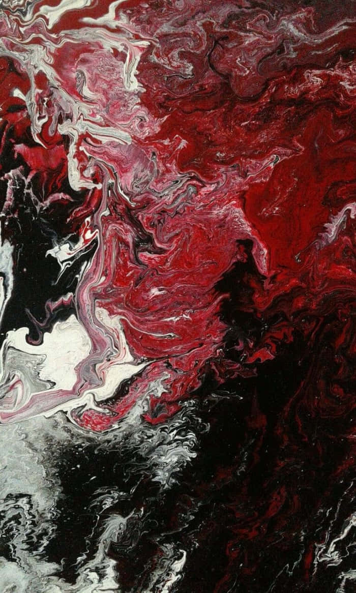 大膽奢華的紅大理石背景 壁紙 — 充滿活力的紅色、白色和黑色油漆漩渦，形成流暢有機動態的抽象構圖。