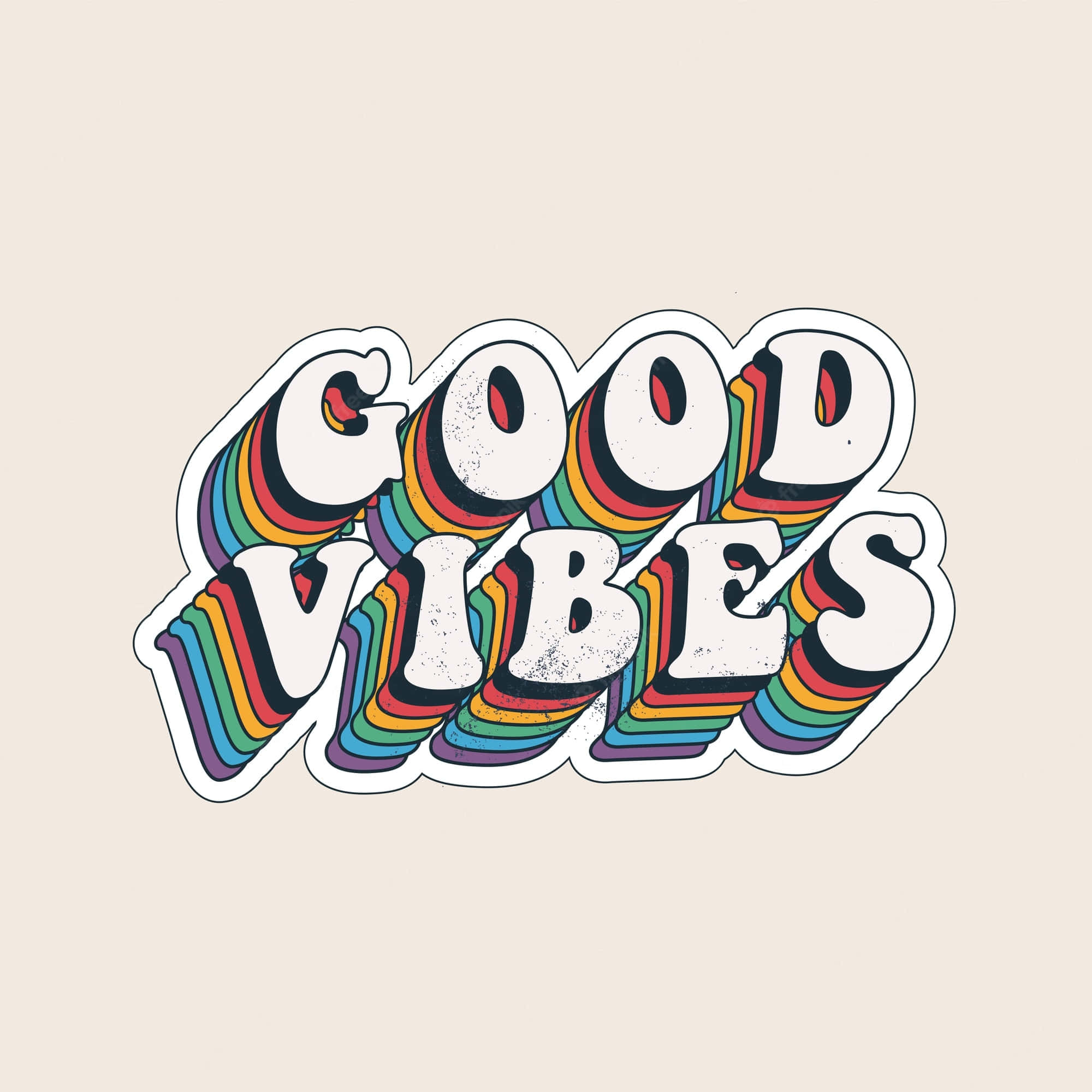 Vibes 桌布 壁紙 — 大膽復古風格嘅「GOOD VIBES」文字，配彩虹條紋同磨損白色字母，背景係米色。