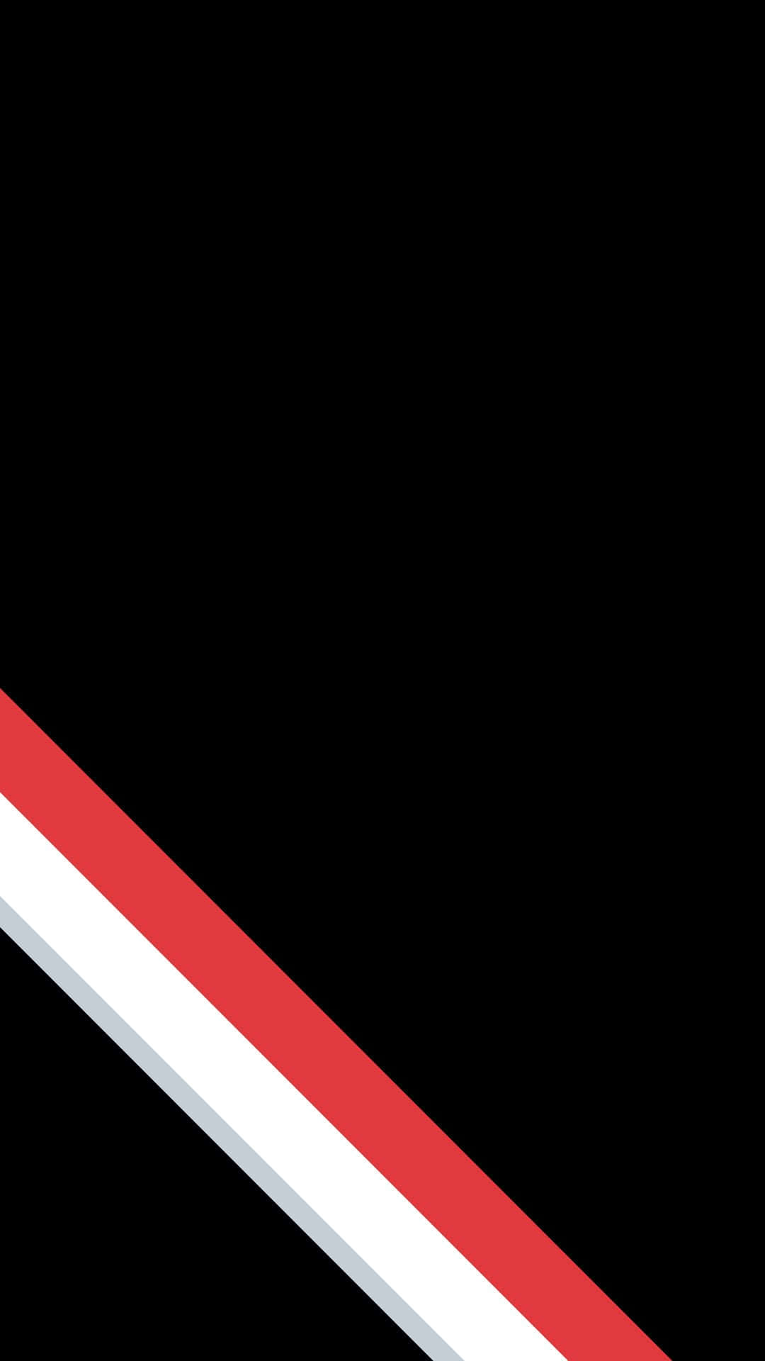 Minimalist Phone 桌布 壁紙 — 大膽的對角紅白條紋在簡約的圖形設計中劃過 stark 黑色背景。