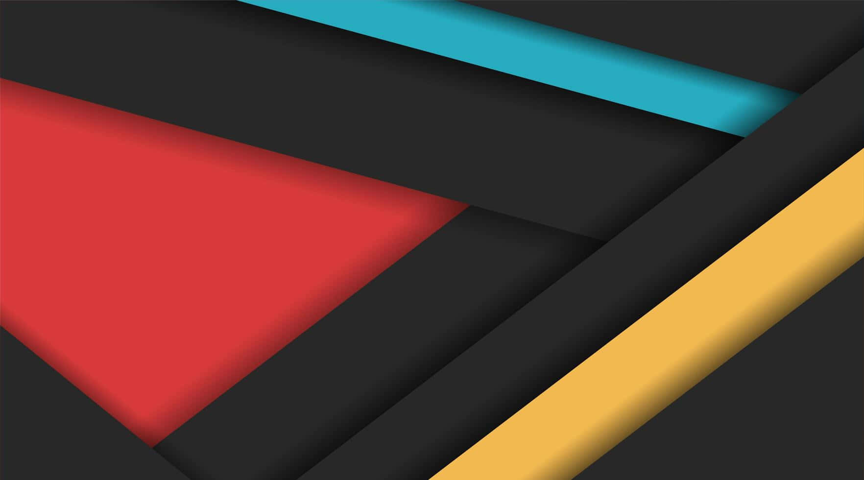 Material Design 桌布 壁紙 — 大膽的幾何形狀以紅色、青色和黃色在帶有柔和陰影的深色背景中切割。
