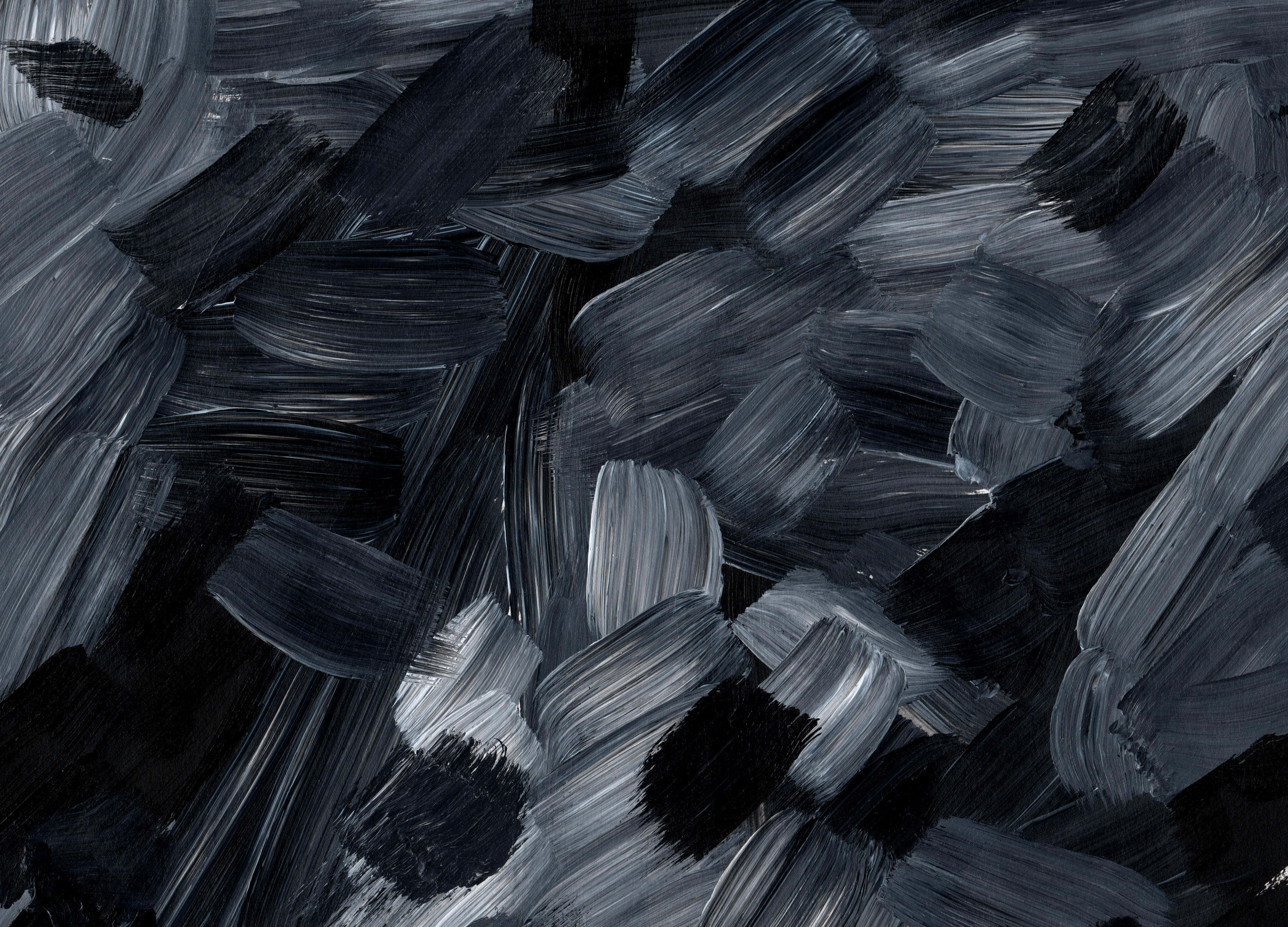 Black And White Painting 桌布 壁紙 — 大膽的抽象筆觸以單色灰和黑色呈現，創造出富有紋理、動態且具表現力的畫布。