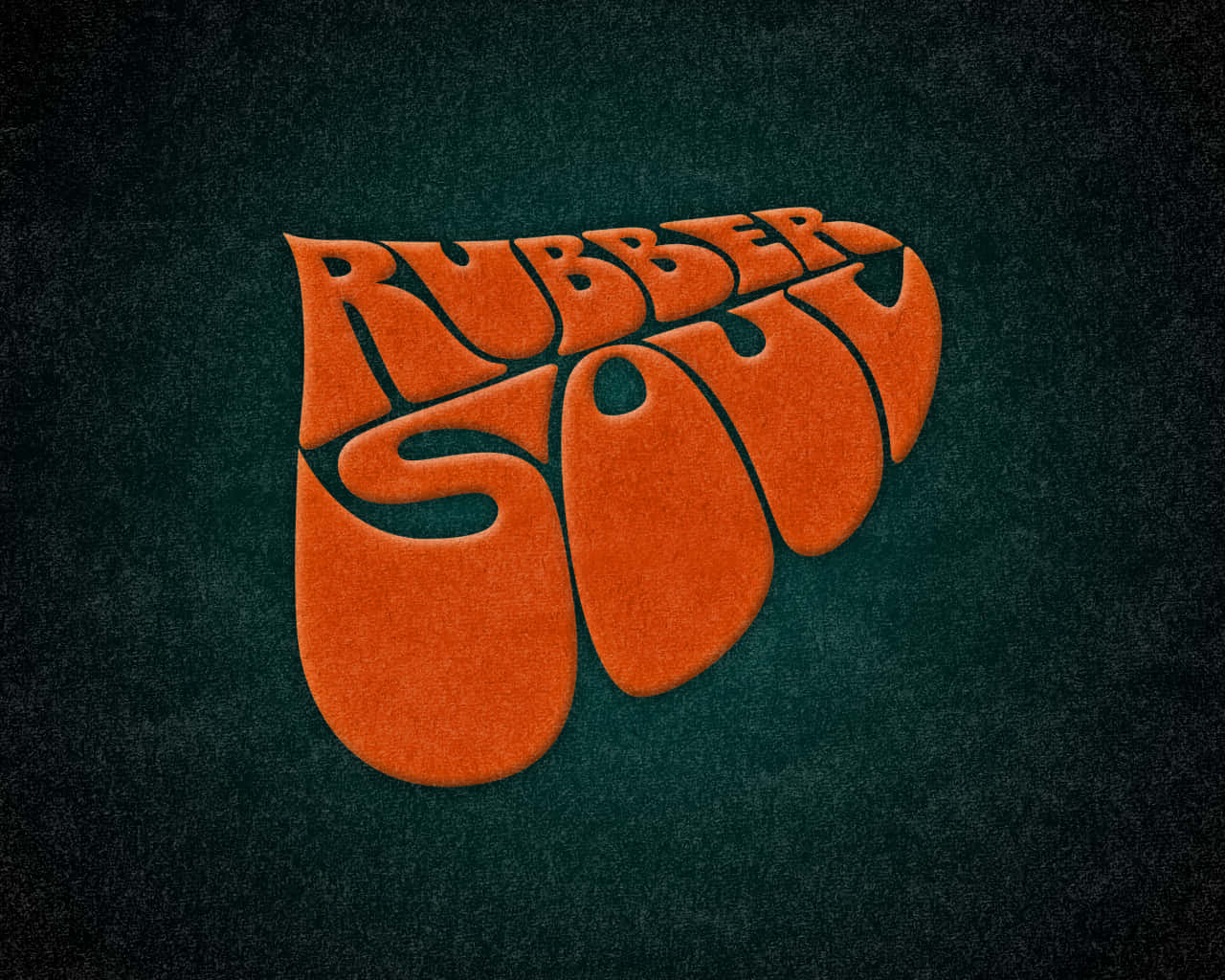 靈魂 桌布 壁紙 — 大膽的橙色3D風格文字 'RUBBER SOUL' 在帶有紋理的深藍綠色背景上脫穎而出。
