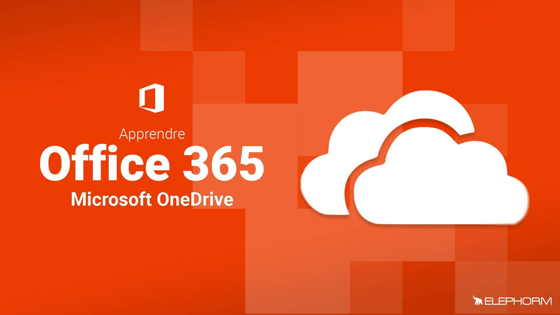 Microsoft OneDrive Office 365 壁紙 — 大膽的橙色背景上顯示了 Office 365 和 Microsoft OneDrive 的白色文字以及雲端圖示。