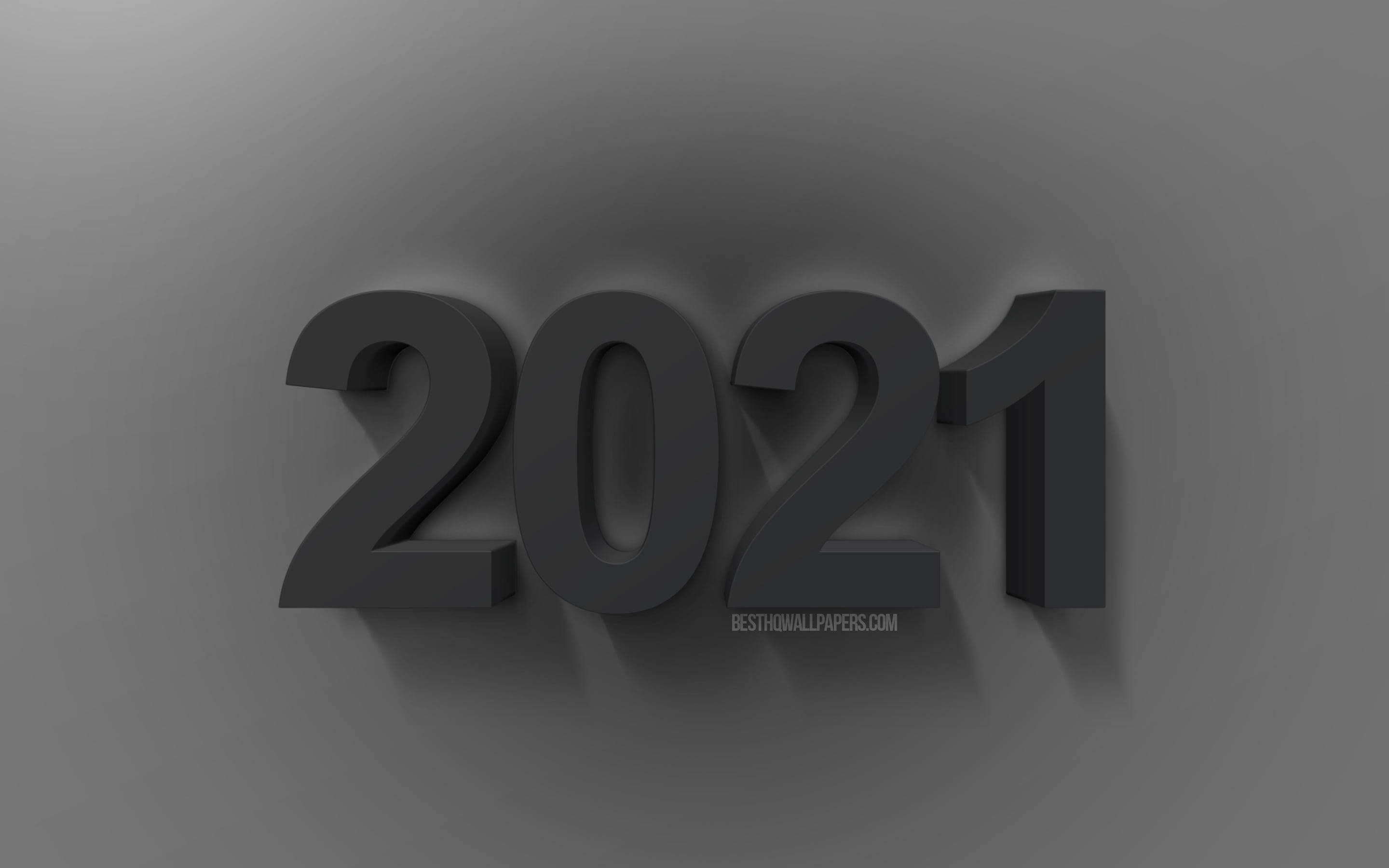 3D 桌布 壁紙 — 大膽的深灰色3D數字2021在漸變灰色背景上投射出柔和陰影。