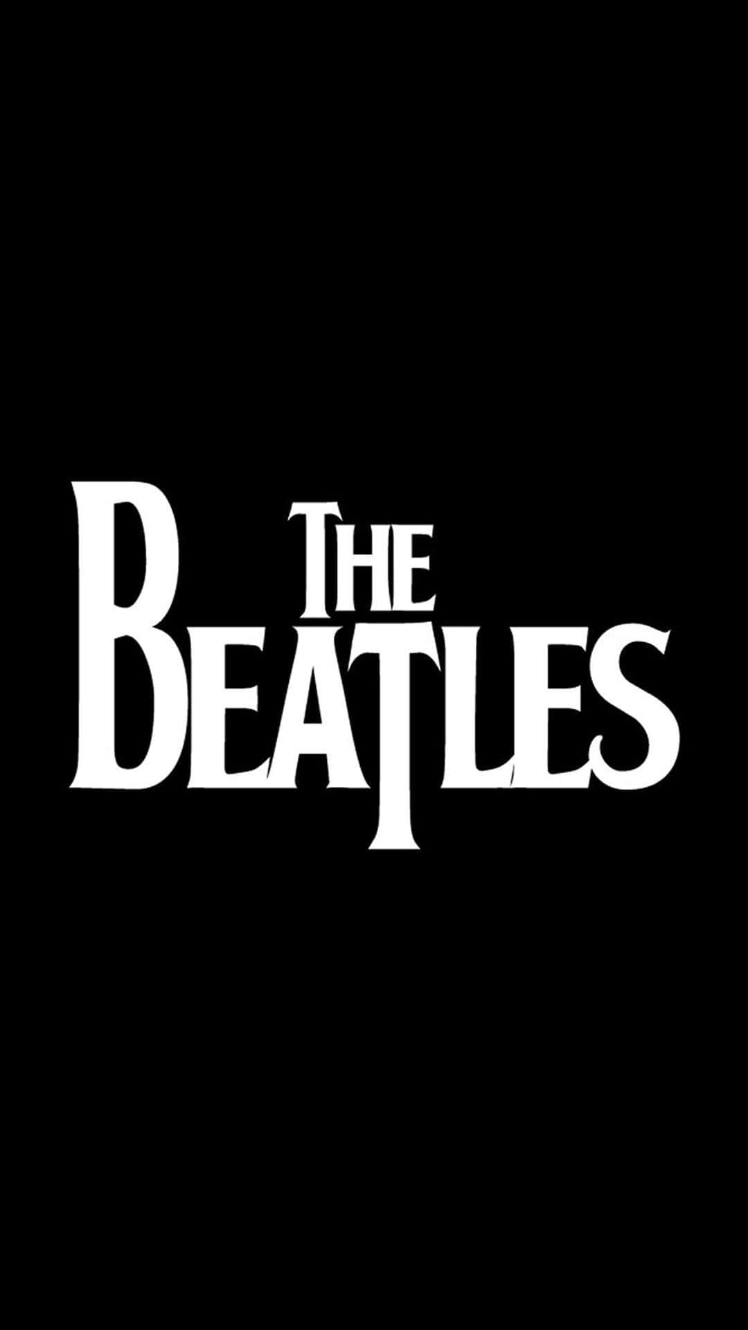 披頭四 桌布 壁紙 — 大膽的白色The Beatles標誌，以簡潔字體居中放在純黑背景上。