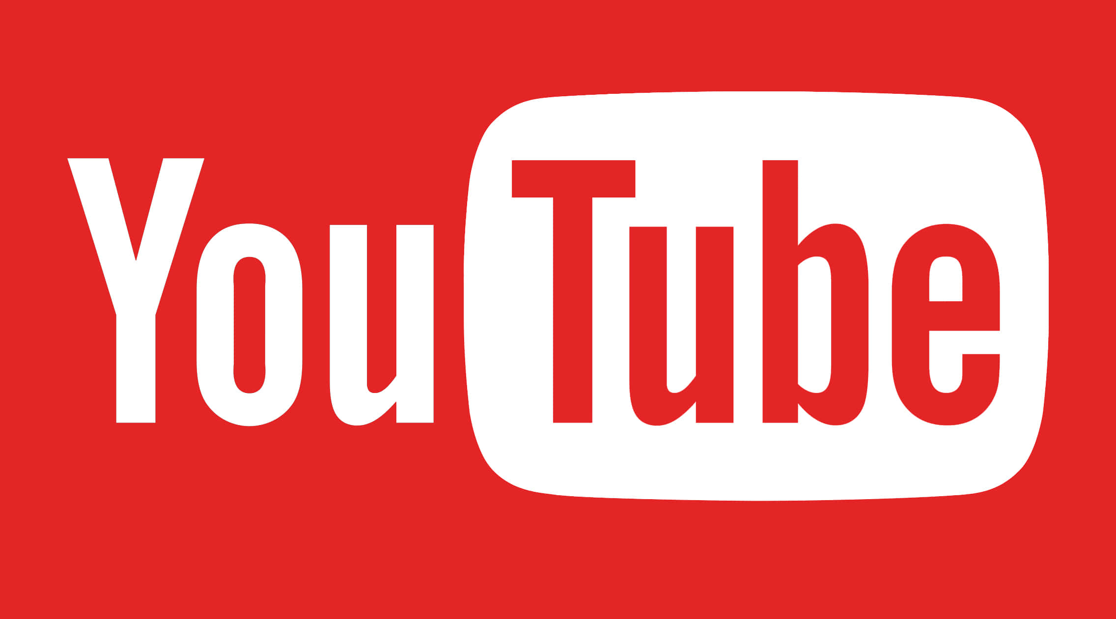 YouTube Logo 桌布 壁紙 — 大膽的白色YouTube標誌，純紅色背景，簡潔現代字體。