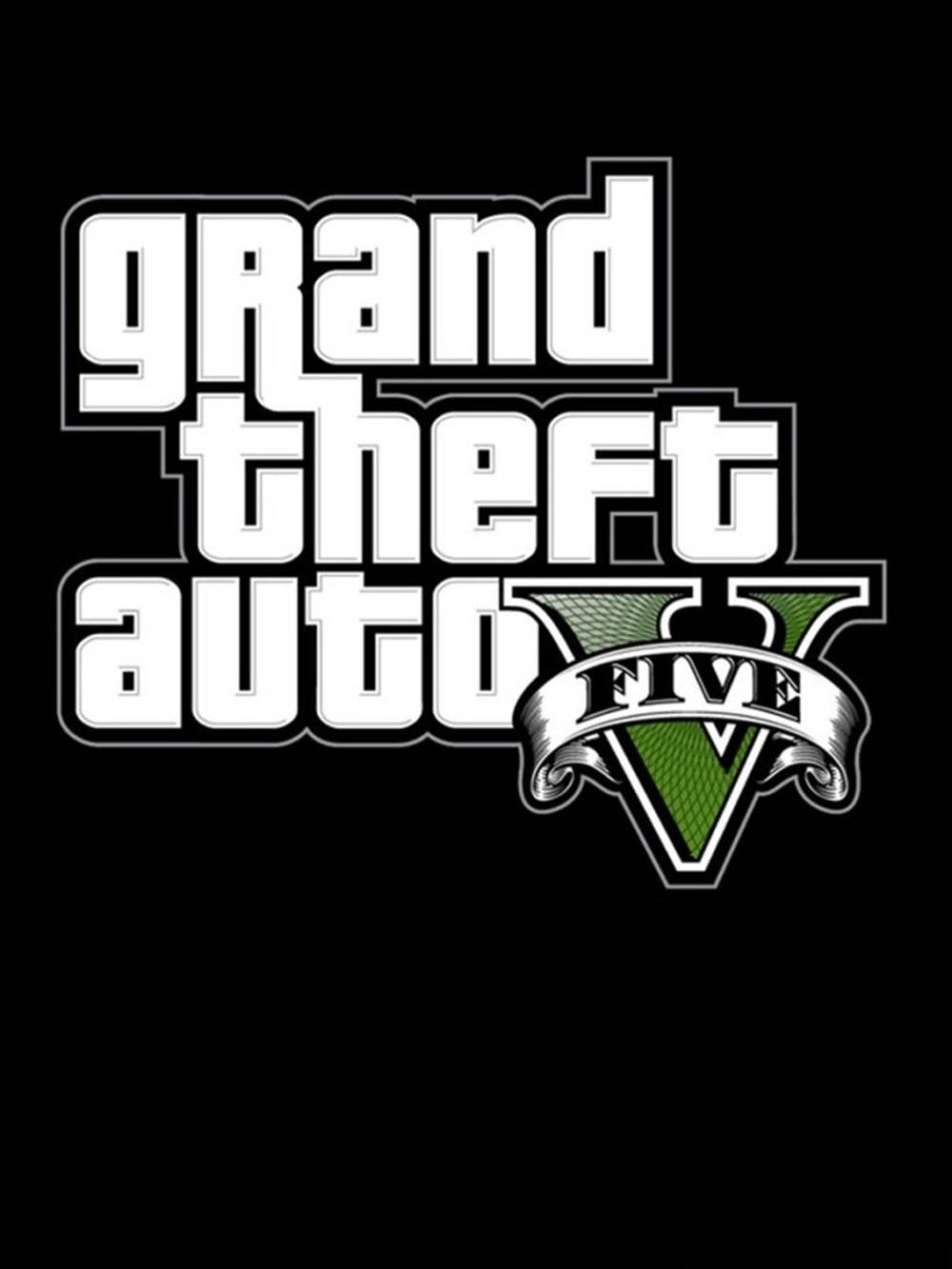 Grand Theft Auto V 桌布 壁紙 — 大膽的白色和綠色 Grand Theft Auto V 標誌，帶有風格化的 V 徽章，背景為黑色。