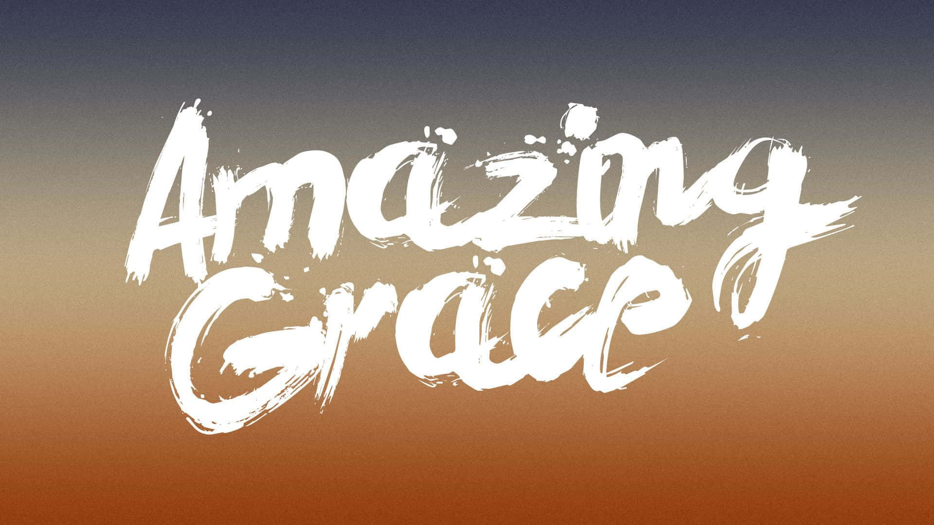 grace 桌布 壁紙 — 大膽的白色筆觸文字「Amazing Grace」漂浮在溫暖的漸變日落天空上。