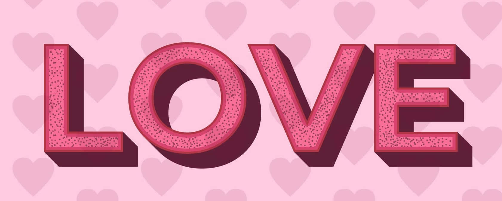 3d Love 桌布 壁紙 — 大膽的粉紅色紋理3D字母拼出LOVE，在帶有微妙心形的柔和粉紅色背景上投下陰影。