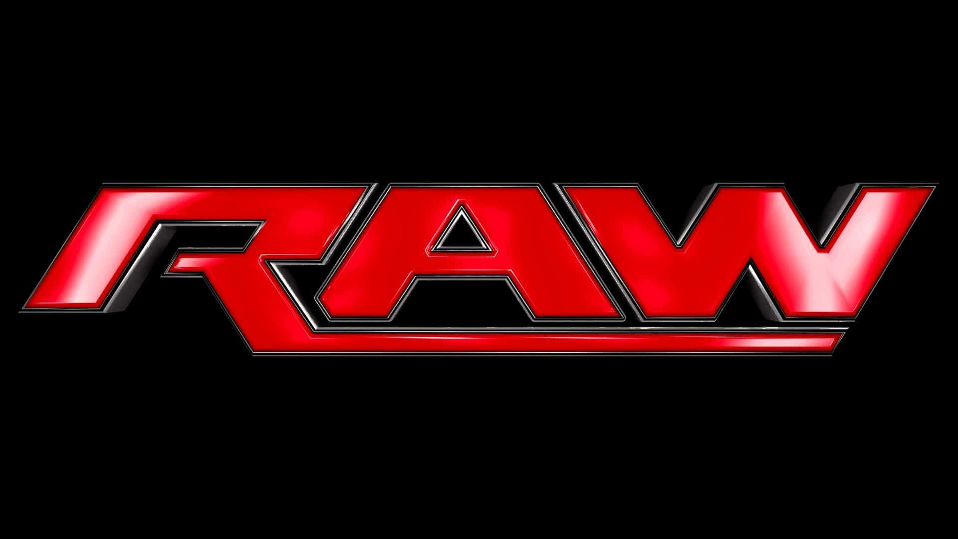 WWE Logo 桌布 壁紙 — 大膽的紅色光面RAW標誌，帶有黑色金屬飾邊，居中於純黑色背景上。