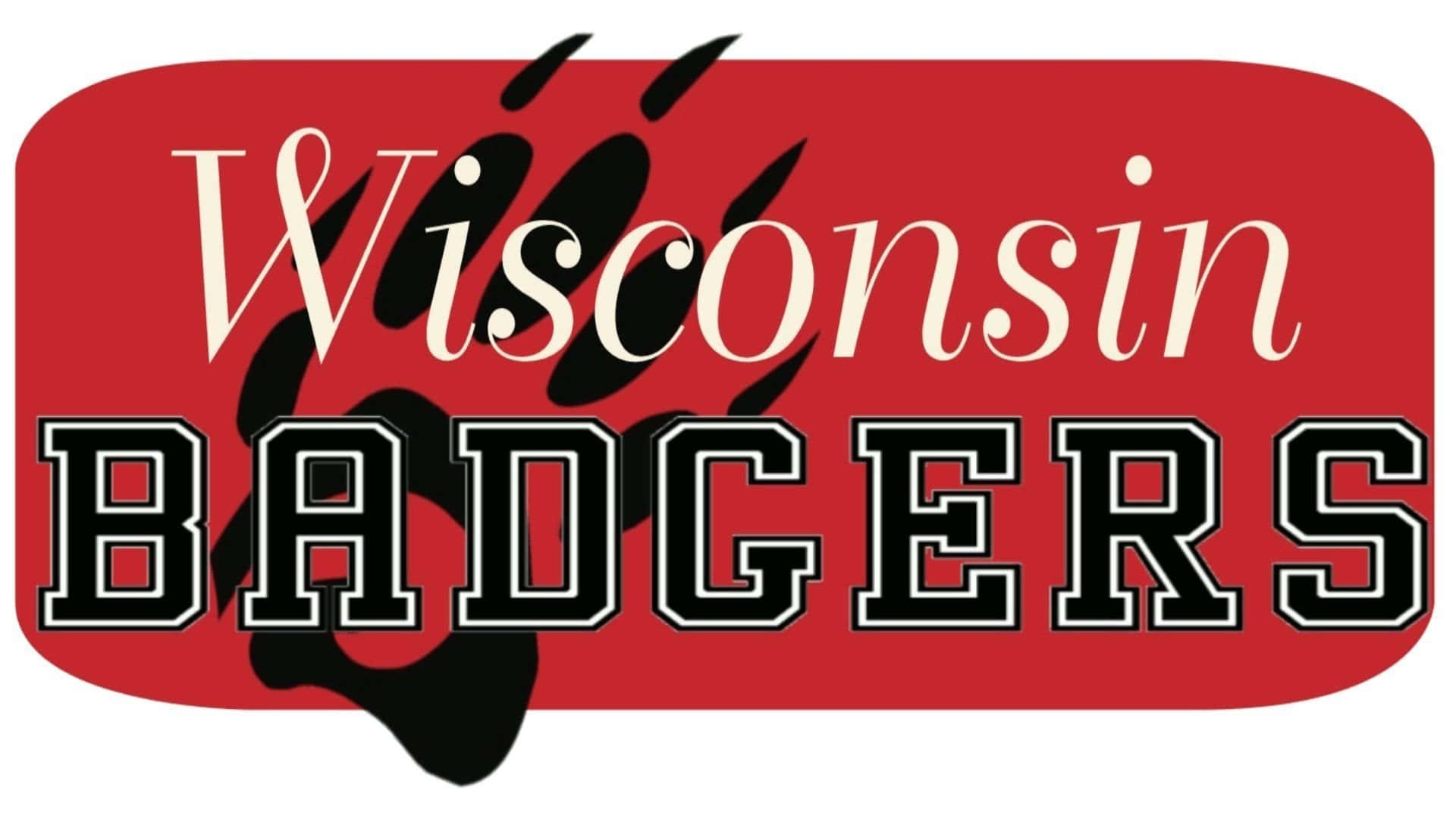 Wisconsin Badgers 桌布 壁紙 — 大膽的紅色標誌，帶有「Wisconsin BADGERS」文字和黑色獾爪印在後面。