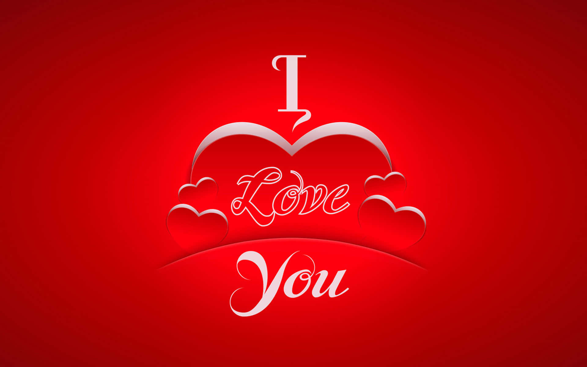 我愛你 桌布 壁紙 — 大膽的紅色背景上有一個白色3D風格的「I Love You」訊息，心形圖案構成字母I並環繞Love一詞。