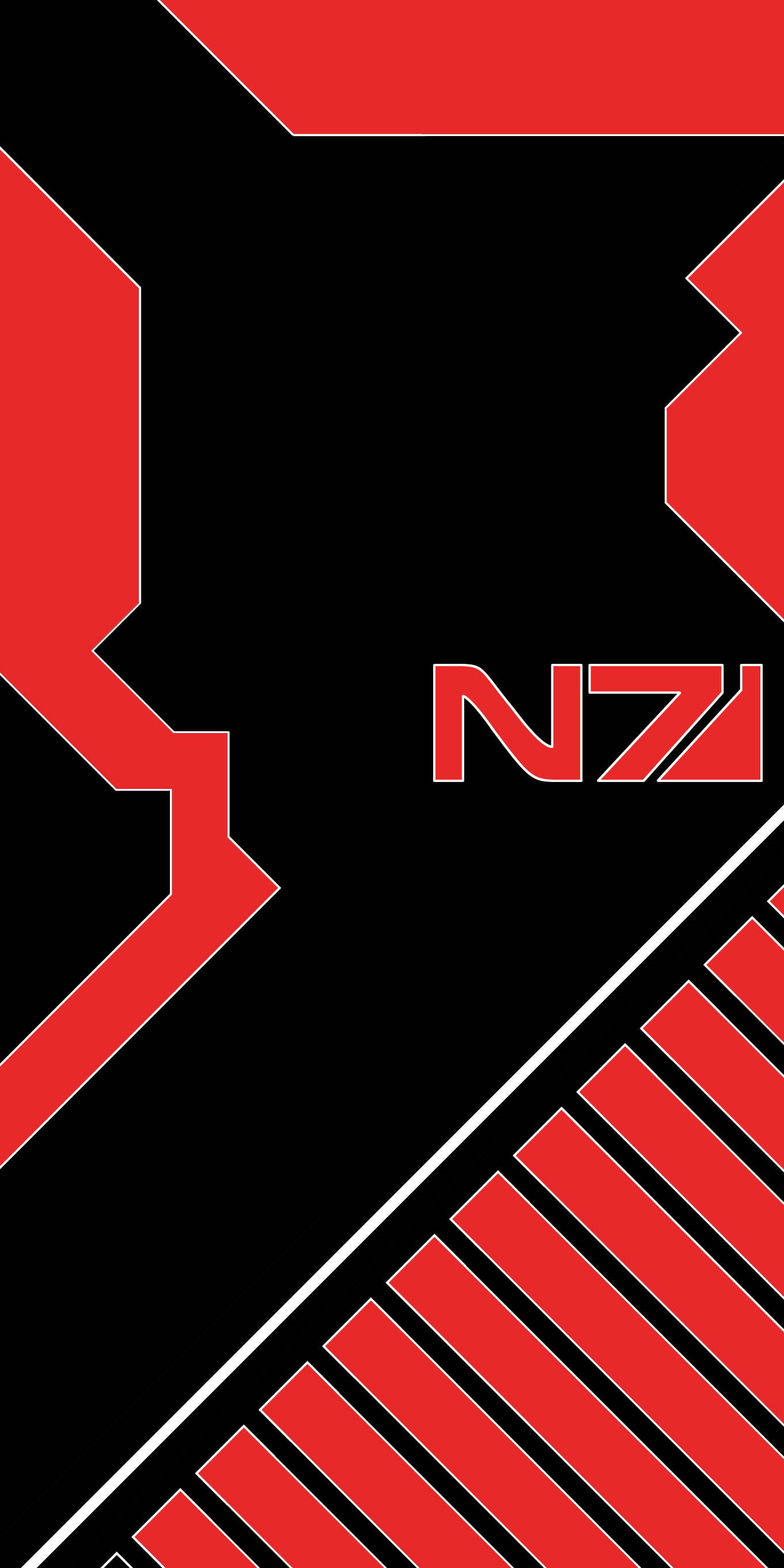 Red And Black Phone 桌布 壁紙 — 大膽的紅黑幾何圖案，中央放置「N7」標誌，背景為動態對角分割設計。