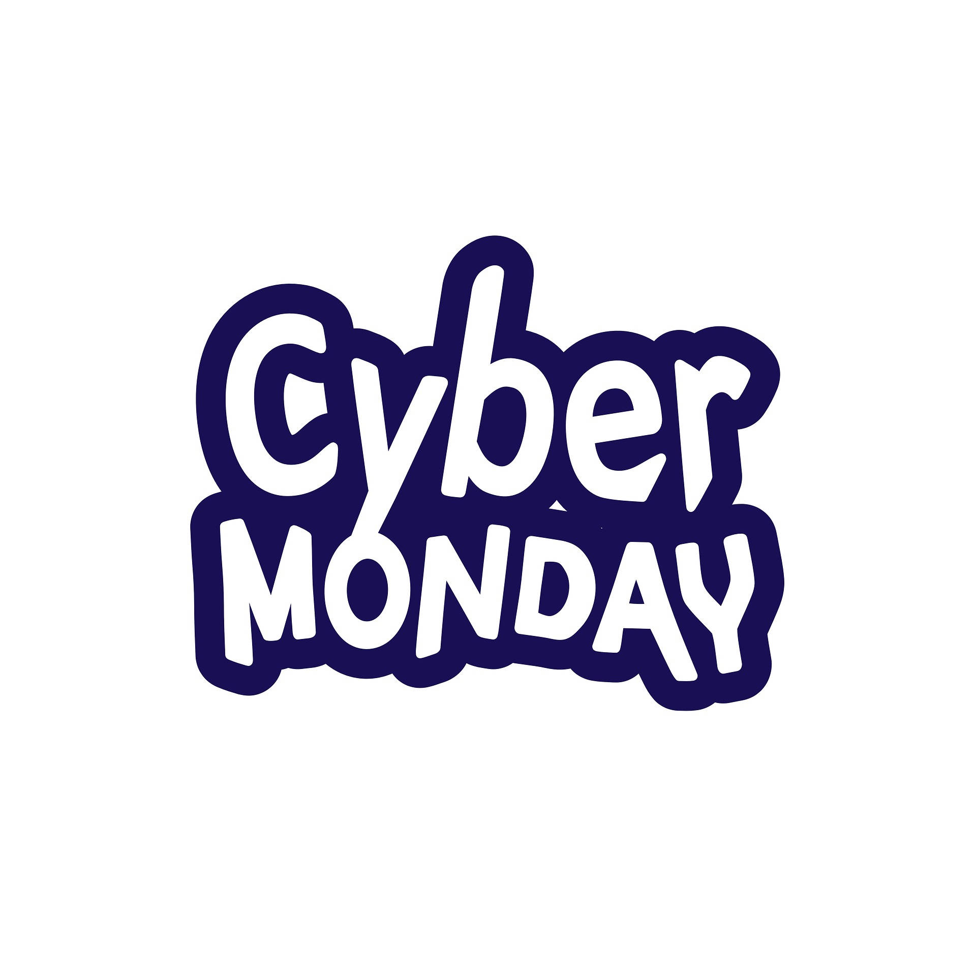 Cyber Monday 桌布 壁紙 — 大膽的紫色和白色「Cyber Monday」文字，帶有俏皮的圓角字體，背景為純白色。