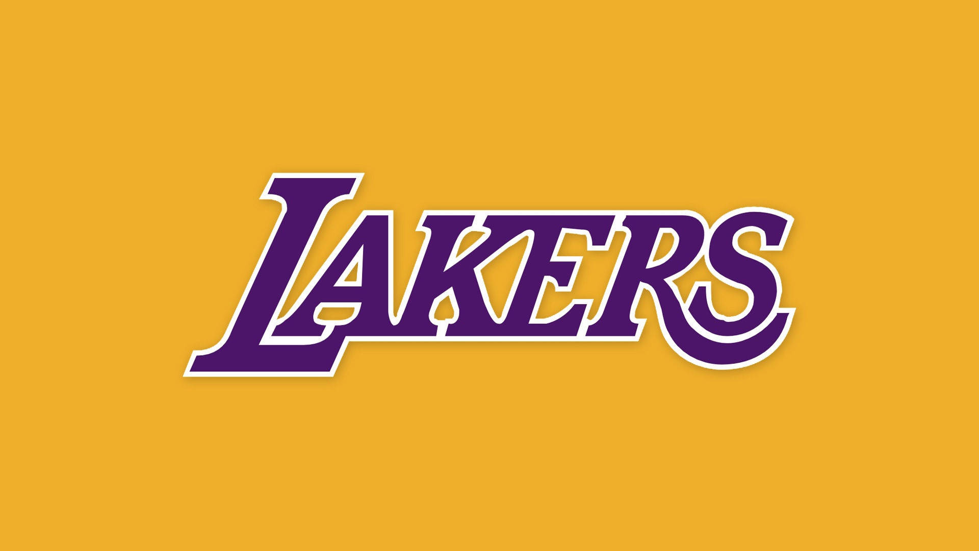 NBA 桌布 壁紙 — 大膽的紫色湖人隊標誌，帶白色輪廓，居中於純金色背景上。