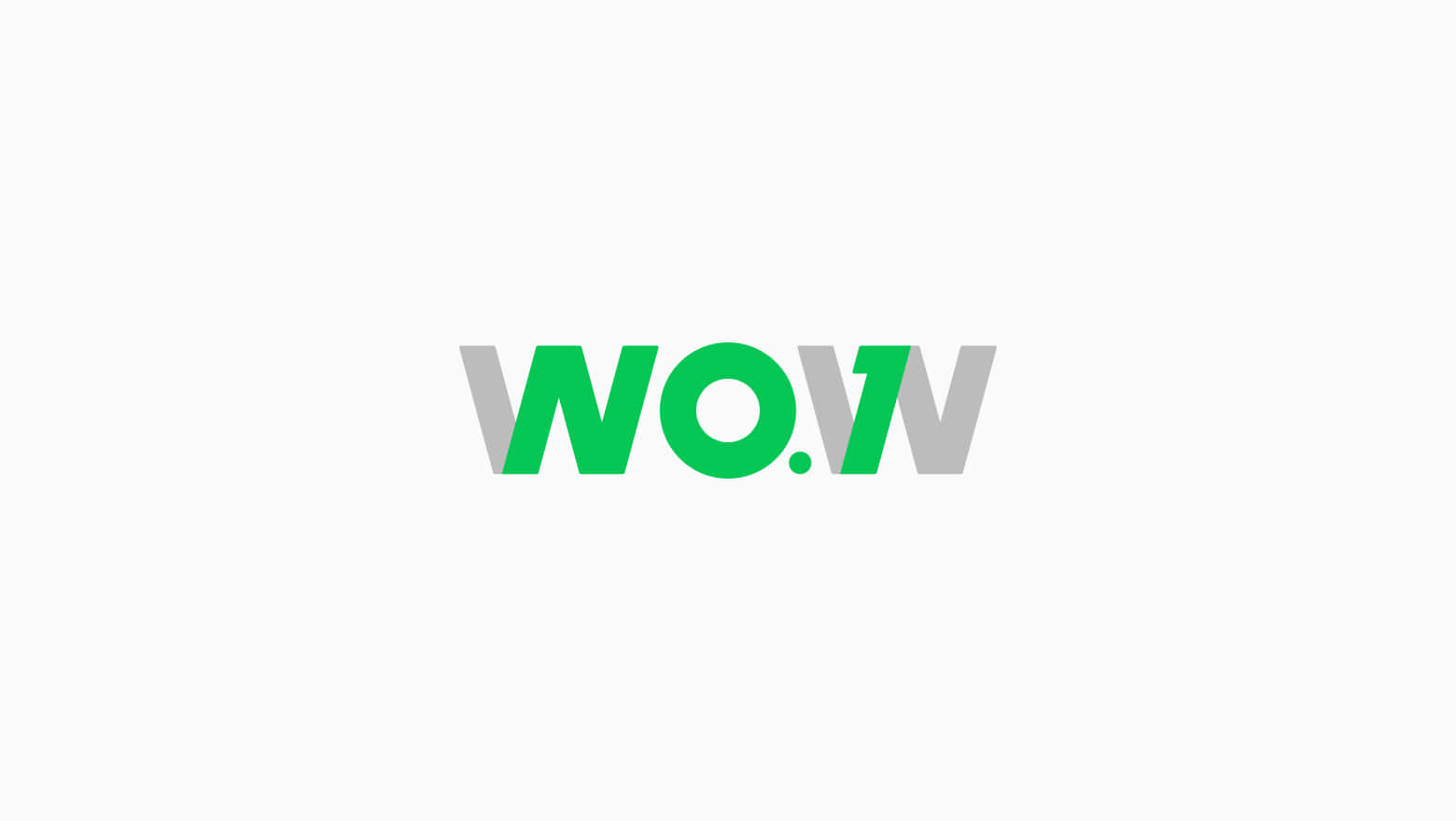 Wow 桌布 壁紙 — 大膽的綠色和灰色「WOW」標誌，以現代無襯線字體居中放置在純白色背景上。