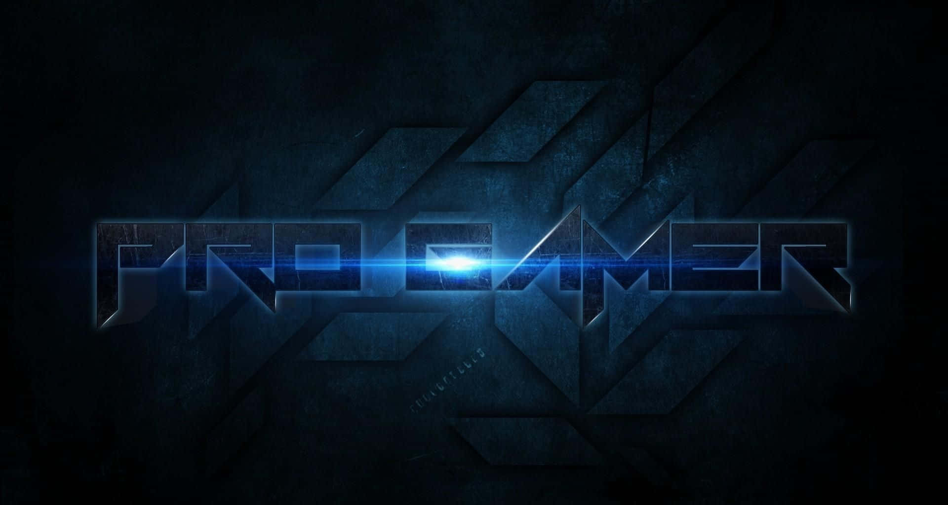 Pro Gamer 桌布 壁紙 — 大膽的金屬質感專業遊戲玩家文字在深色紋理背景上發出電光藍光。