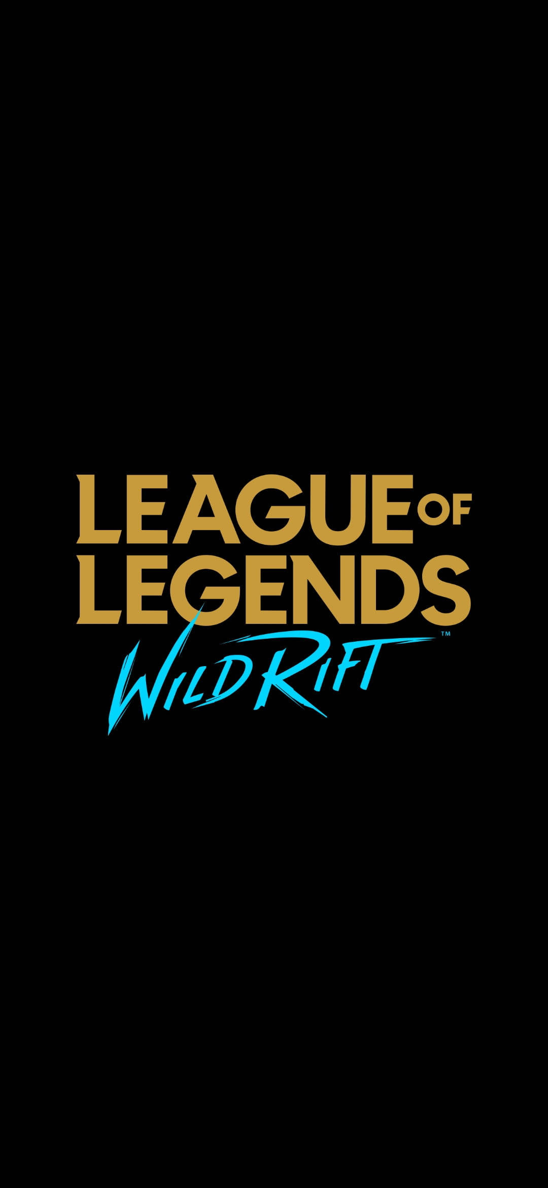 Legends 桌布 壁紙 — 大膽的金色和青色 League of Legends Wild Rift 標誌，居中在純黑背景上。