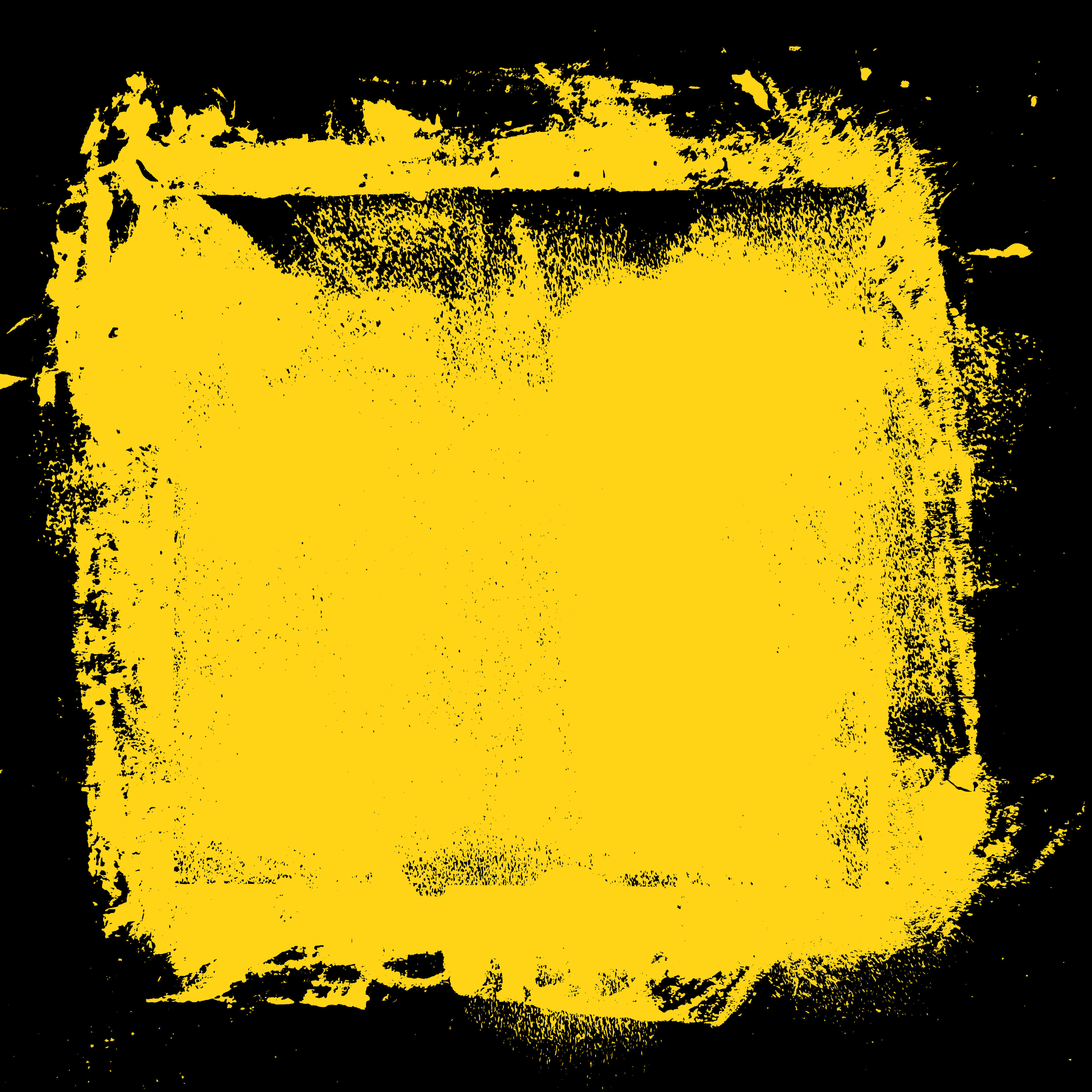 Yellow Grunge 桌布 壁紙 — 大膽的黃色油漆筆觸在帶有紋理筆觸的漆黑背景上形成一個粗糙的矩形框架。