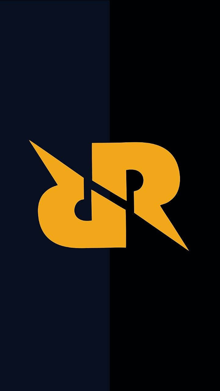 Logo 桌布 壁紙 — 大膽的黃色風格化DR標誌，分佈在深藍色和黑色的垂直兩半上。