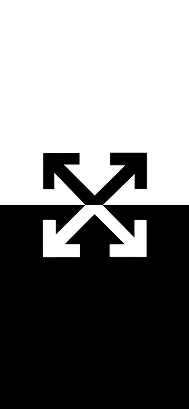 Half Black Half White 桌布 壁紙 — 大膽的黑白 Off White 標誌置中於強烈對比的 split 背景上。