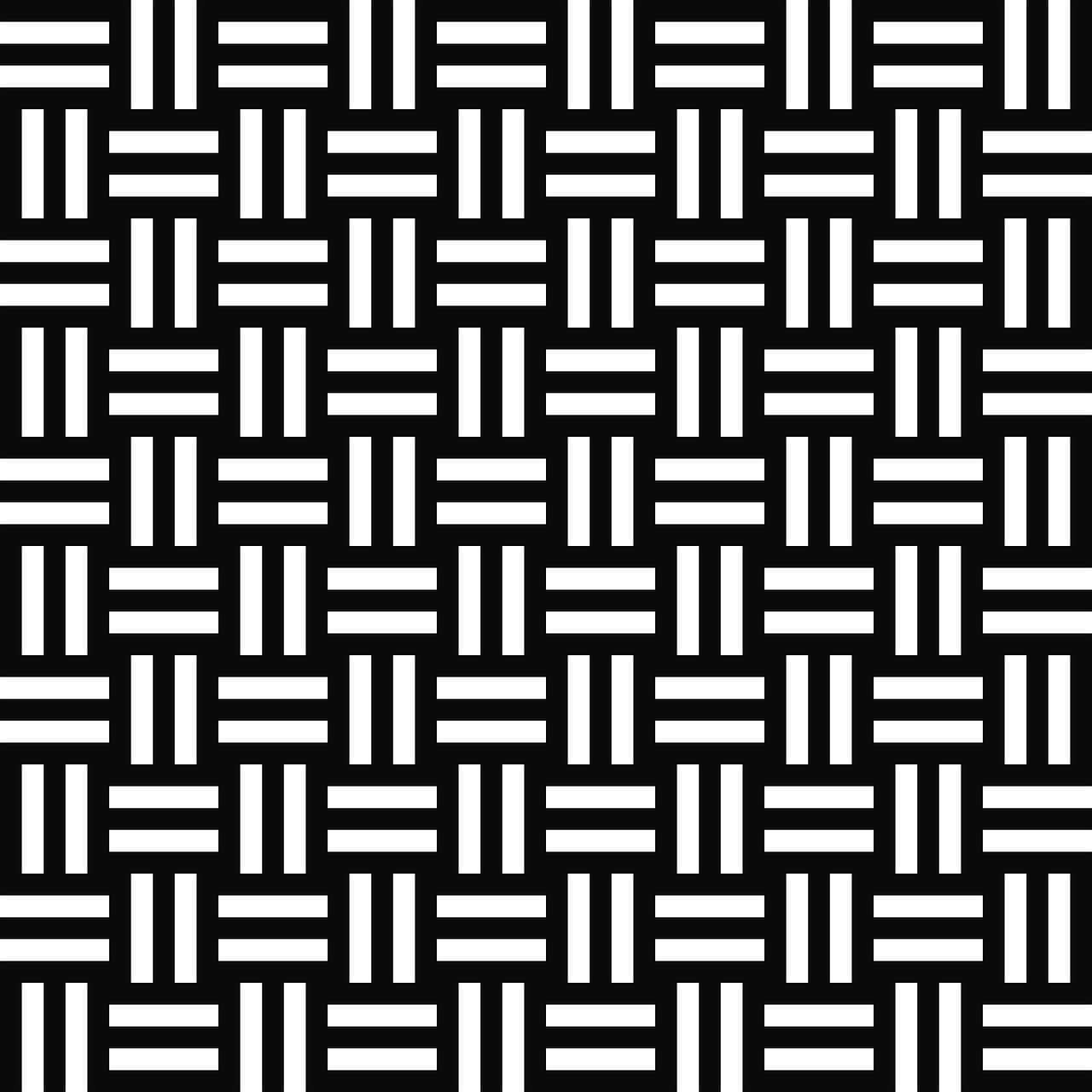 Black And White Geometric 桌布 壁紙 — 大膽的黑白幾何圖案，由交織的水平與垂直條紋組成，營造出無縫的編織質感。
