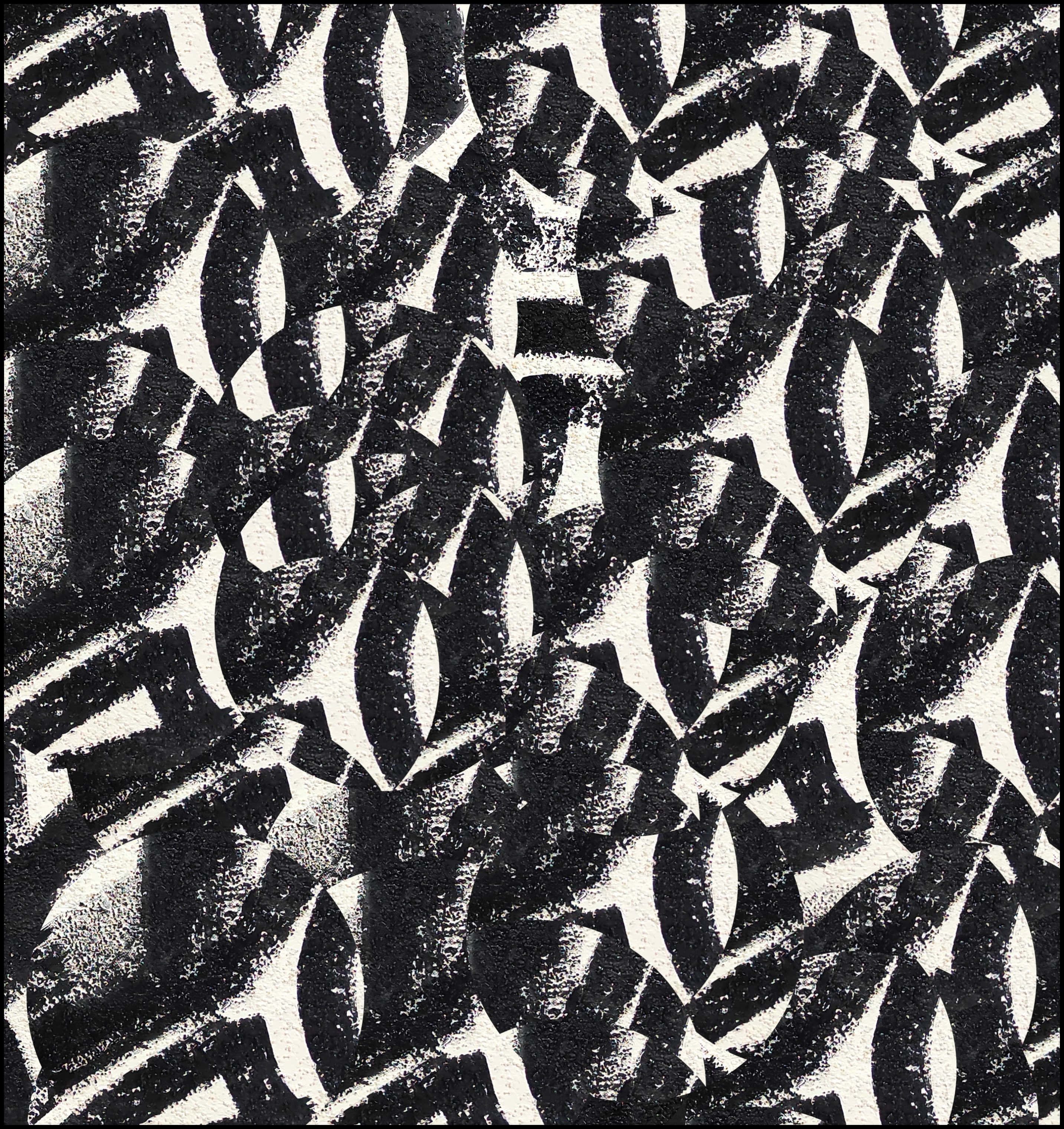 Black And White Abstract Art 桌布 壁紙 — 大膽的黑白抽象圖案，帶有紋理的筆觸形狀，營造出動態的視覺節奏。