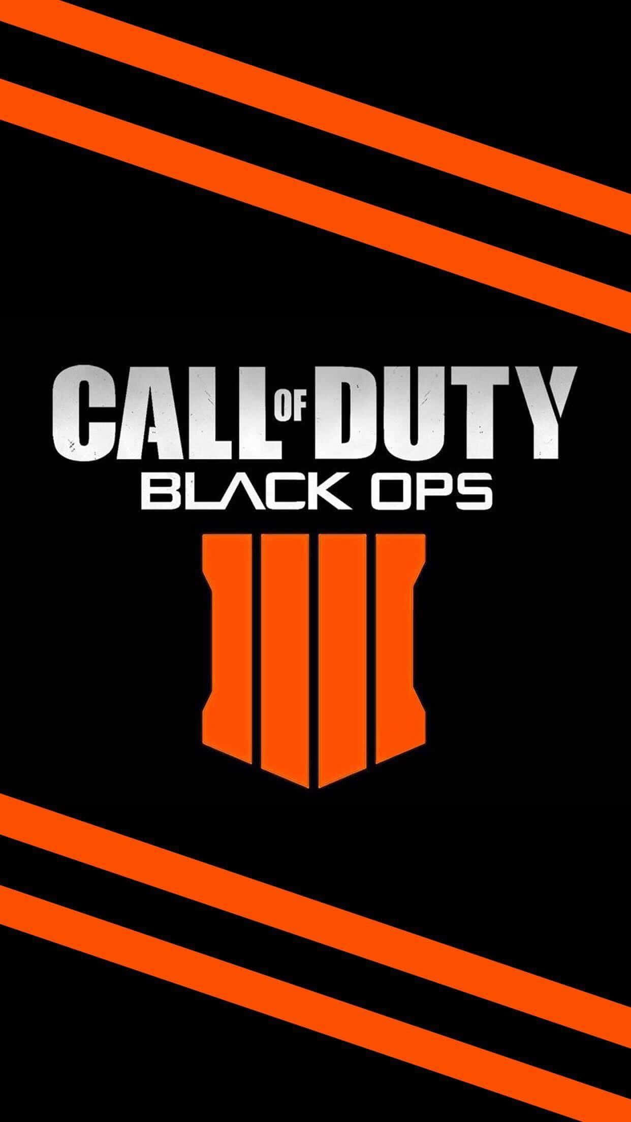 Call Of Duty Mobile 桌布 壁紙 — 大膽的黑色背景，帶有對角橙色條紋，框住白色嘅「Call of Duty Black Ops」標誌同橙色盾牌徽章。