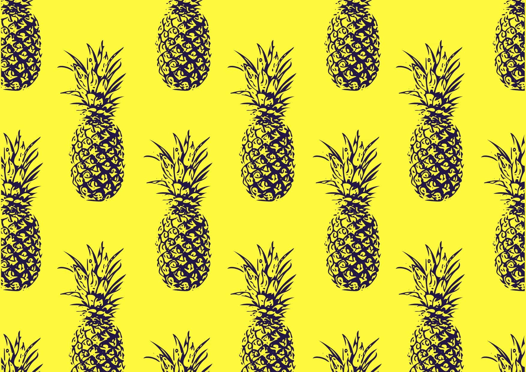 Aesthetic Yellow 桌布 壁紙 — 大膽的黑色菠蘿剪影在充滿活力的黃色背景上以網格重複。