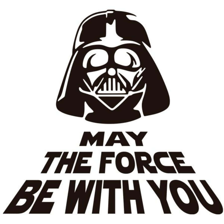 May The Force Be With You 桌布 壁紙 — 大膽的黑色達斯維德剪影，帶有標誌性頭盔和經典星戰字體的「May the Force Be With You」文字。