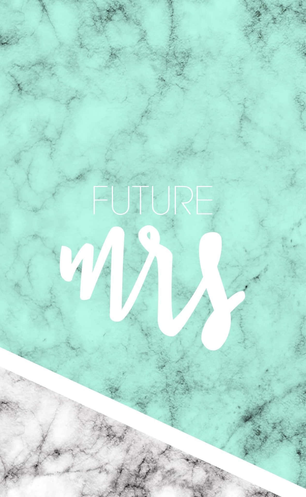 薄荷綠和白色大理石牆紙，帶有「FUTURE mrs」文字。