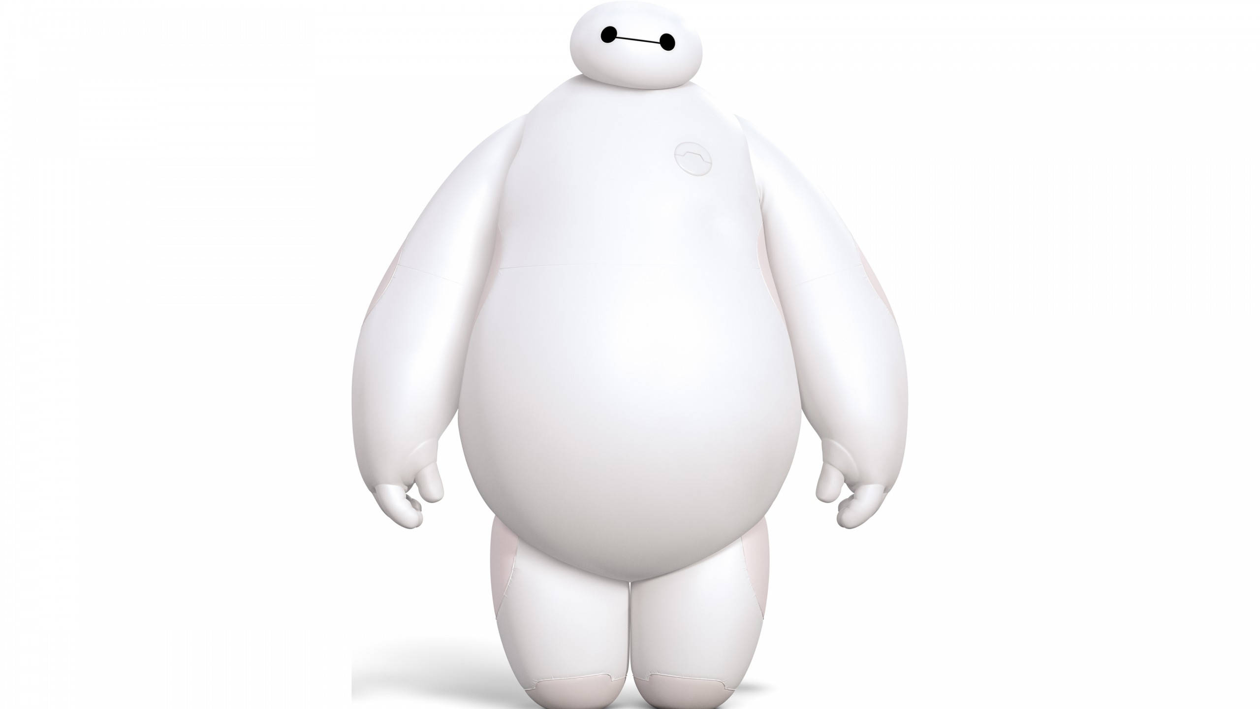 大英雄日記：Baymax 白色背景 壁紙 — 一個大型白色充氣機械人，帶有簡單的黑色眼睛，站在純白色背景前。