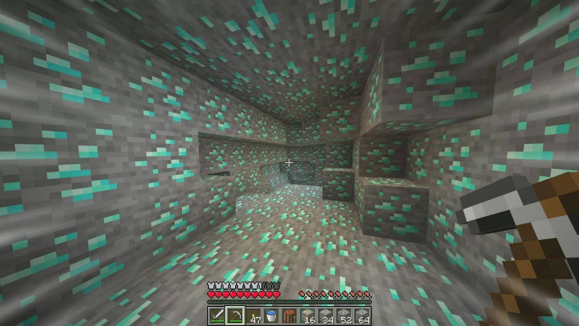 大量 Minecraft 鑽石 壁紙 — 一個Minecraft玩家站在一個昏暗的地下房間，房間內排列著發光的綠色方塊。