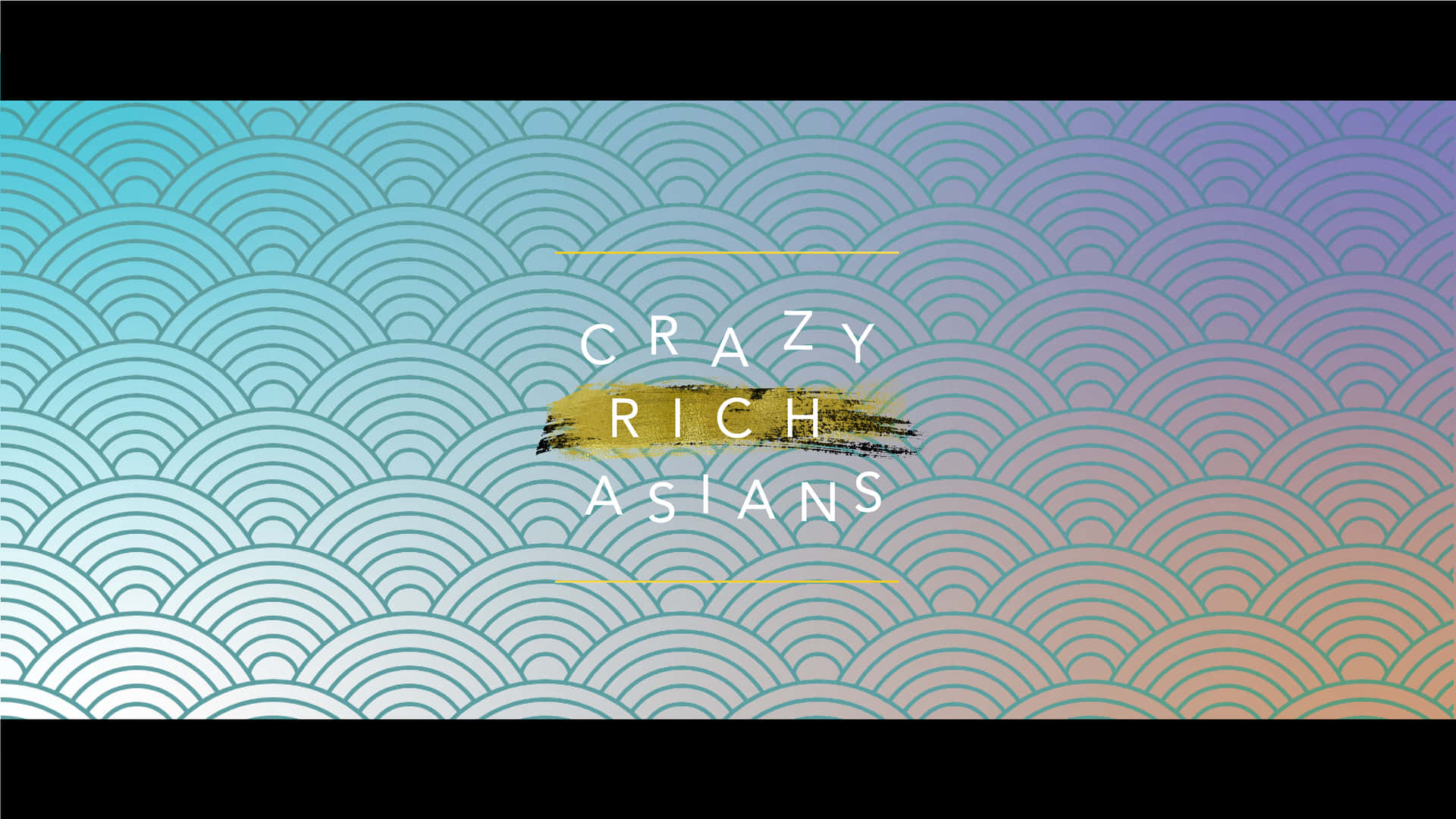 文字「Crazy Rich Asians」在波浪圖案漸變背景上。