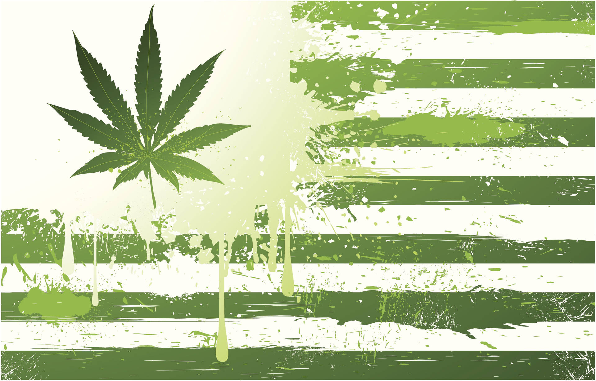 大麻葉在垃圾風格的美國國旗上滴下綠色油漆。