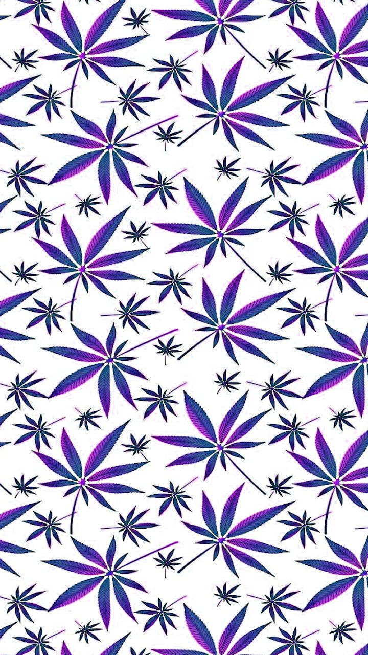 白色背景上的紫色和藍色大麻葉圖案