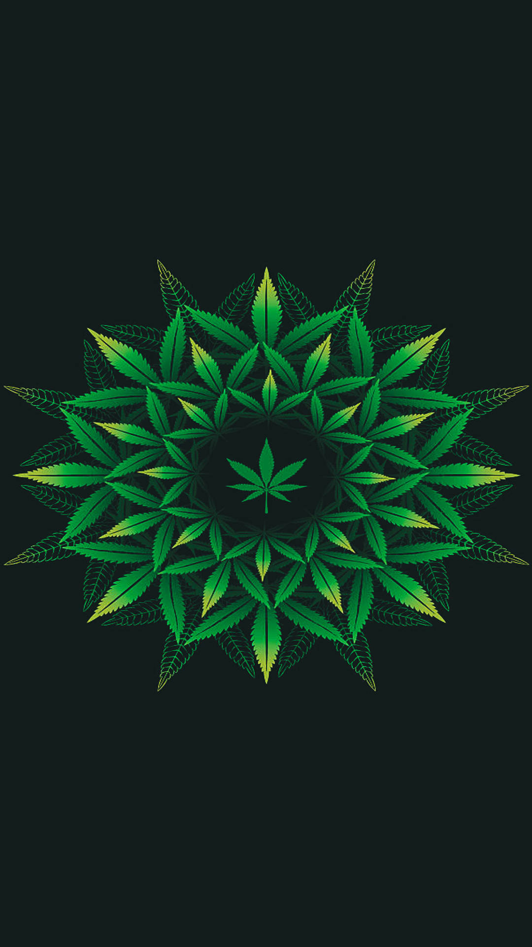 黑色背景上的綠色大麻葉曼陀羅