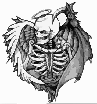 天使惡魔骷髏紋身設計 壁紙