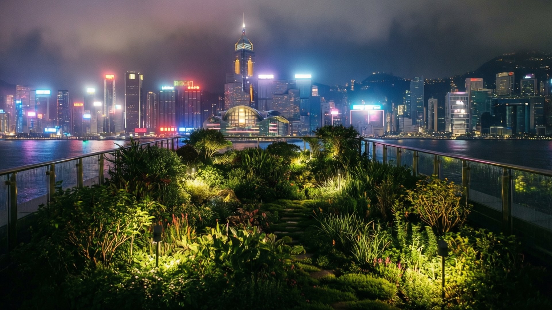天台花園霓虹光輝 壁紙