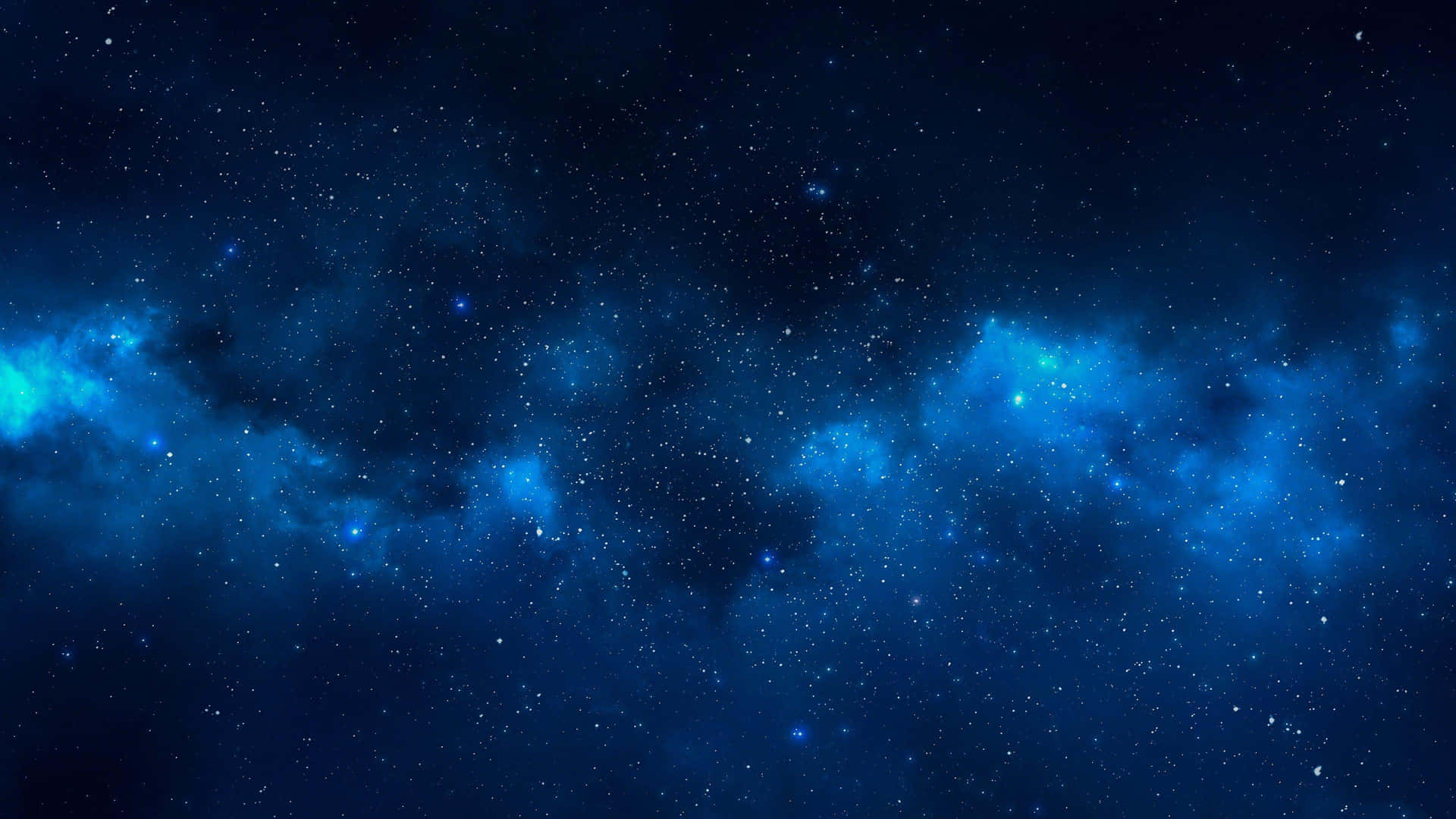 廣闊的藍色星場，有發光的星雲和散落的星星。